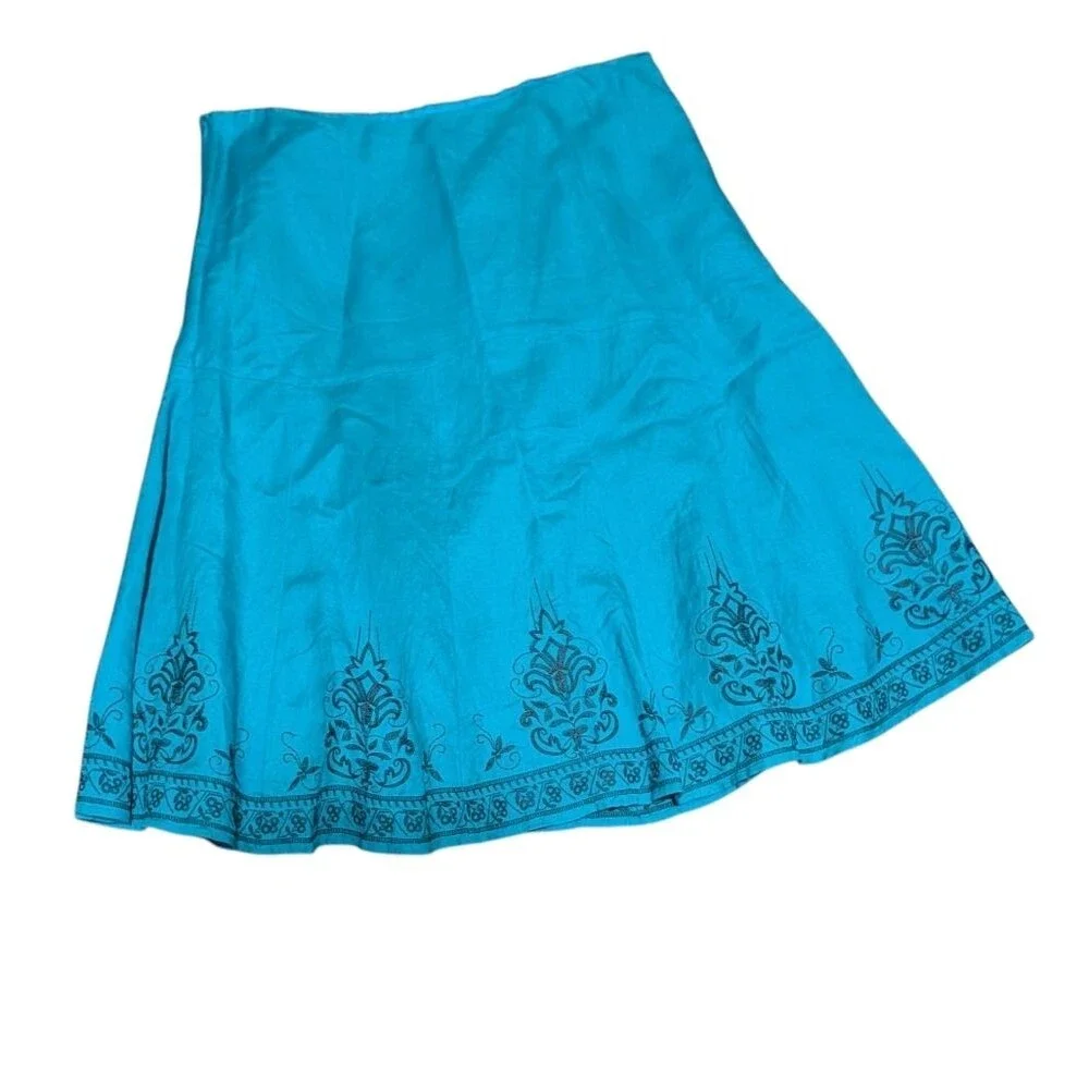 Bob Mackie Studios turquois full skirt swing boho embroidered linen blend 12